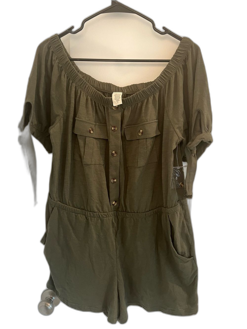 Olive Green Utility Romper XL NWOT Button Front Cargo Pockets